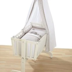 Alvi Bettwäsche-Set "Flamingo" Für Pendelwiege In Beige/ Weiß