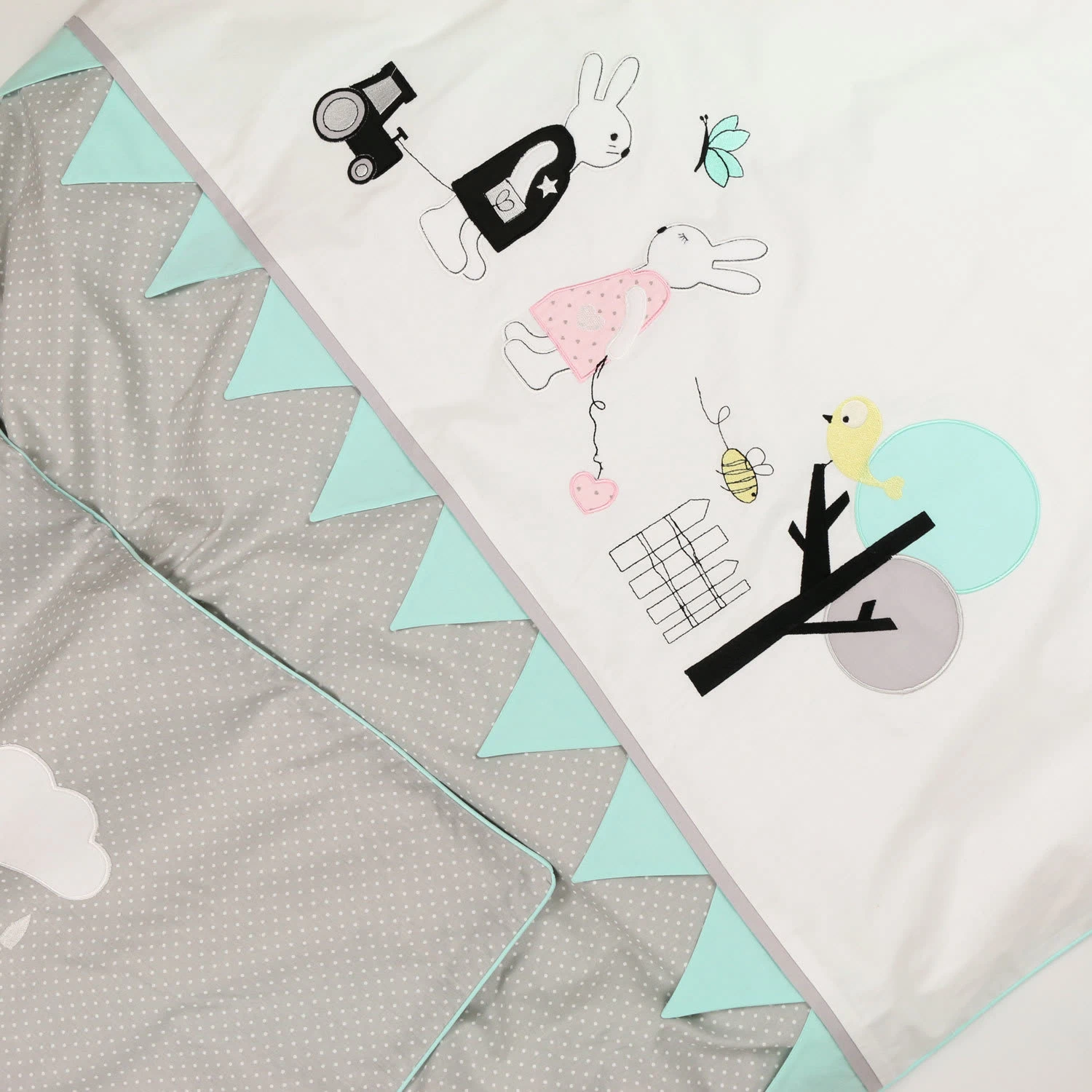 BABY LAL® Babybettwäsche "HASENFREUNDE&Co." In Grau - (L)135 X (B)100cm – Bild 2