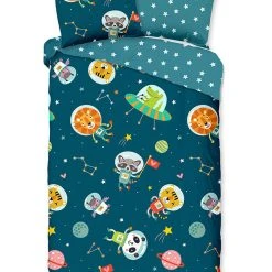 GOOD MORNING Renforcé-Bettwäsche-Set "Spacy" In Blau/ Dunkelblau/ Bunt