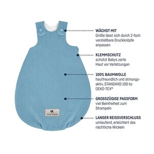 Julius Zöllner Ganzjahresschlafsack Terra Musselin 2.5 TOG In Blau – Bild 3