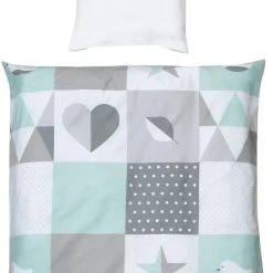 Roba Wiegenbettwäsche 2-tlg. Happy Patch Mint, 80x80 Cm + 35x40 Cm