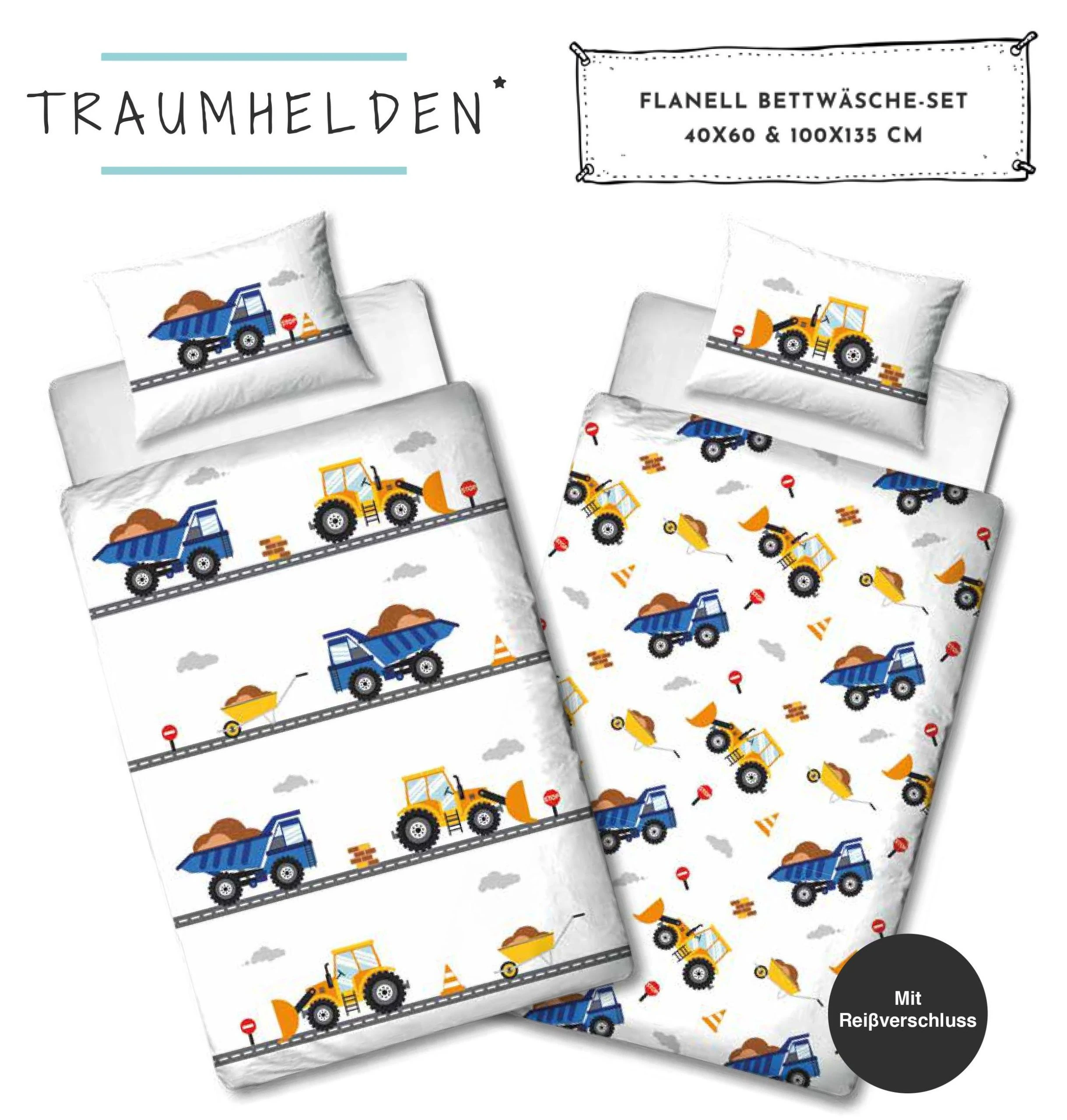 TRAUMHELDEN Baby Bettwäsche-Set Flanell "Bagger" In Weiß – Bild 3