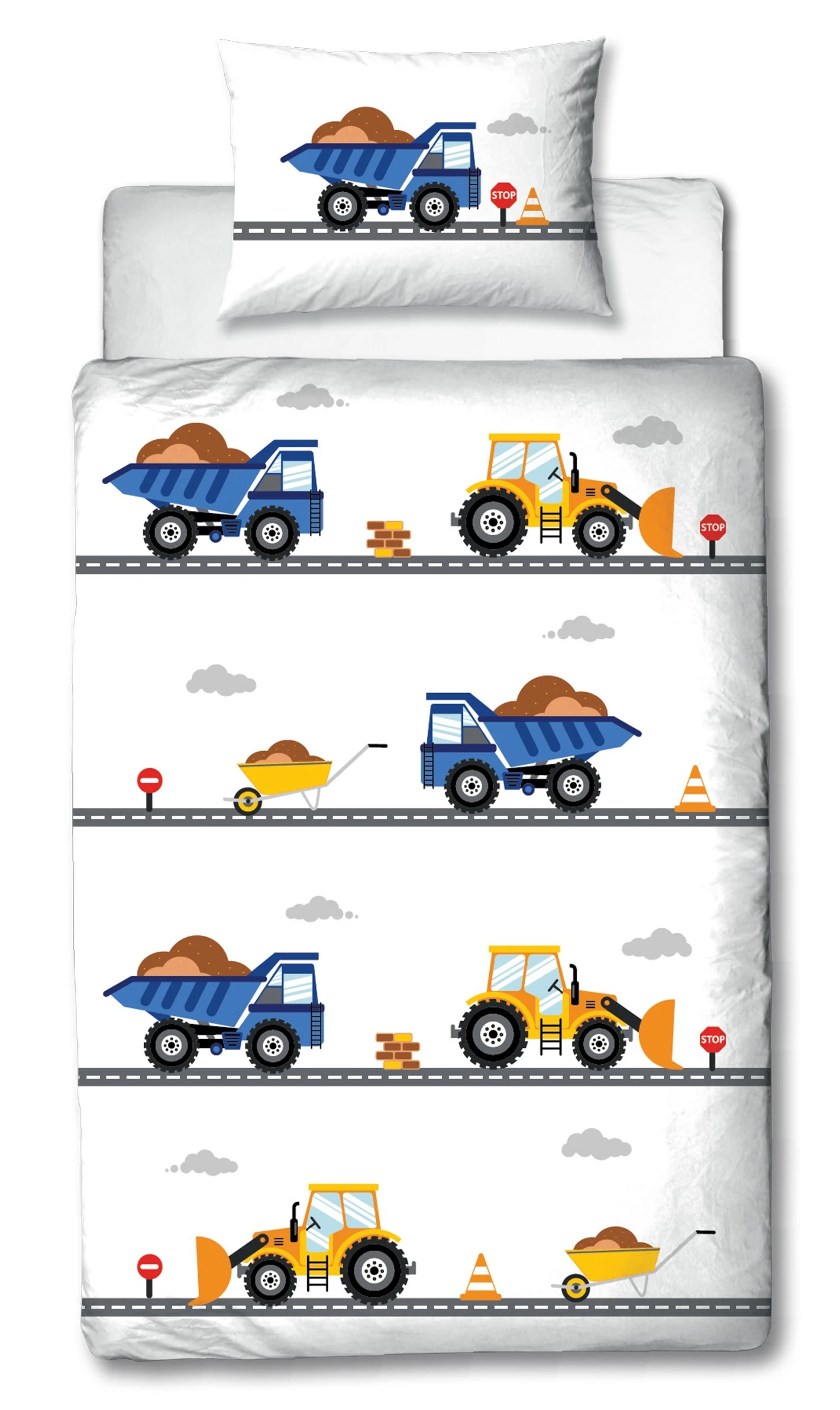 TRAUMHELDEN Baby Bettwäsche-Set Flanell "Bagger" In Weiß