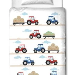 TRAUMHELDEN Baby Bettwäsche-Set Flanell "Traktor" In Weiß