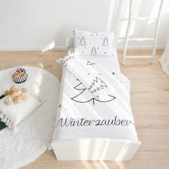 TRAUMHELDEN Baby Bettwäsche-Set Flanell "Weihnachten - Winterzauber" In Weiß